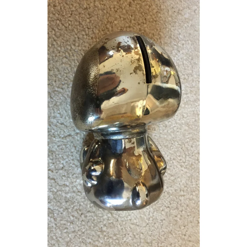 VINTAGE PEANUTS SNOOPY Silver Plated Bank, With Bottom Metal Plug